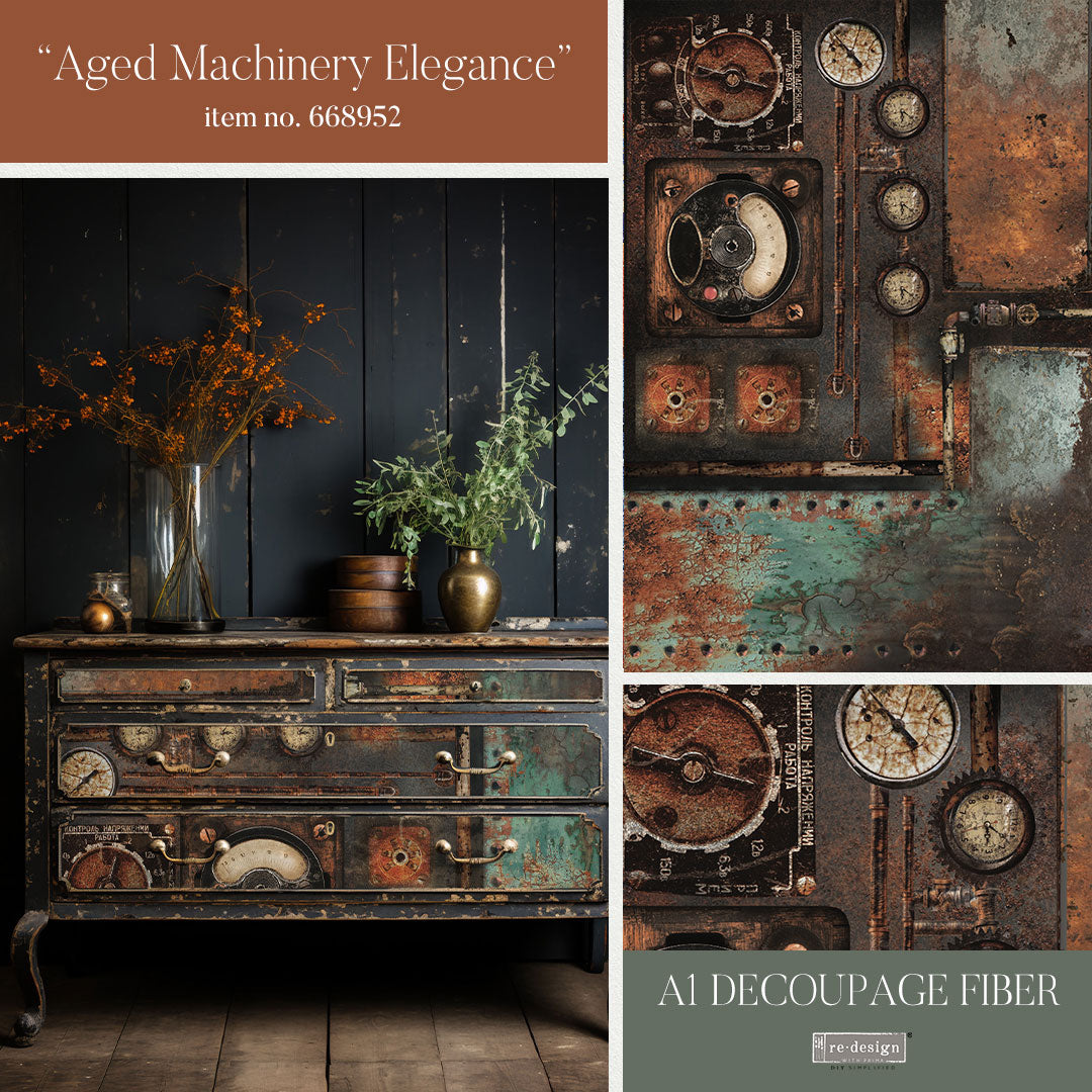 A1 Decoupage Fiber - Aged Machinery Elegance