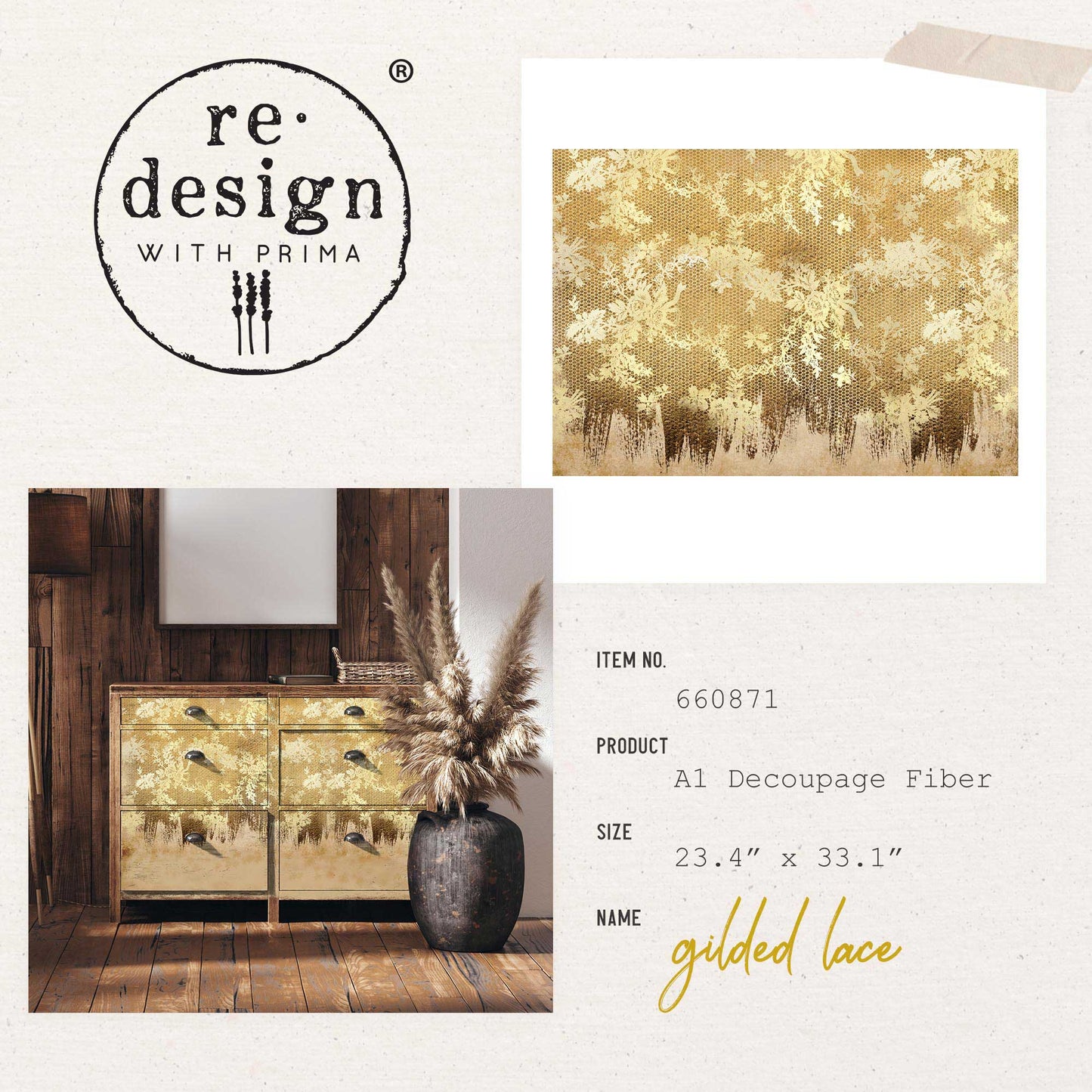 Gilded Lace - A1 Decoupage Fiber - Redesign with Prima