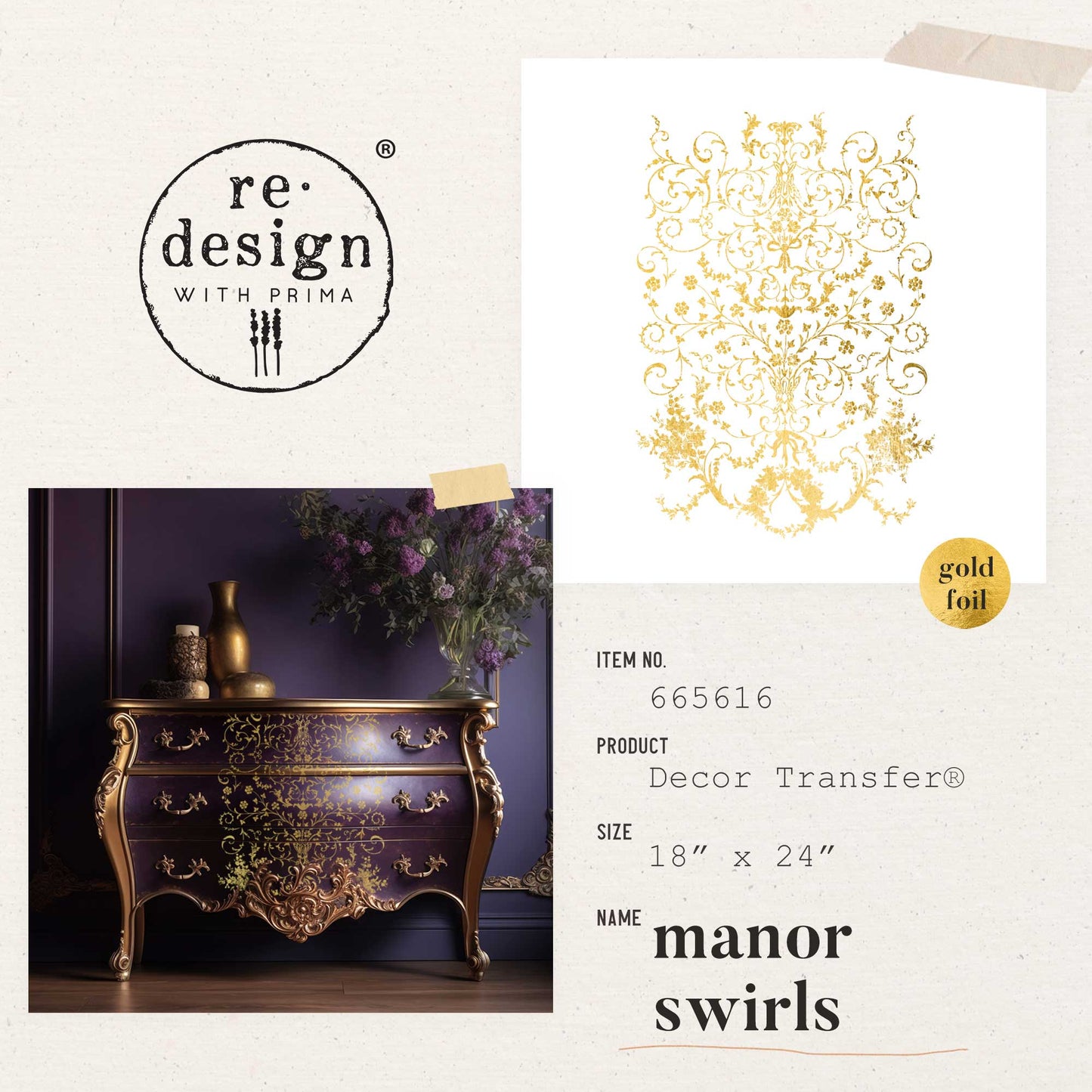 Manor Swirls - Kacha Decor Transfer - Redesign with Prima