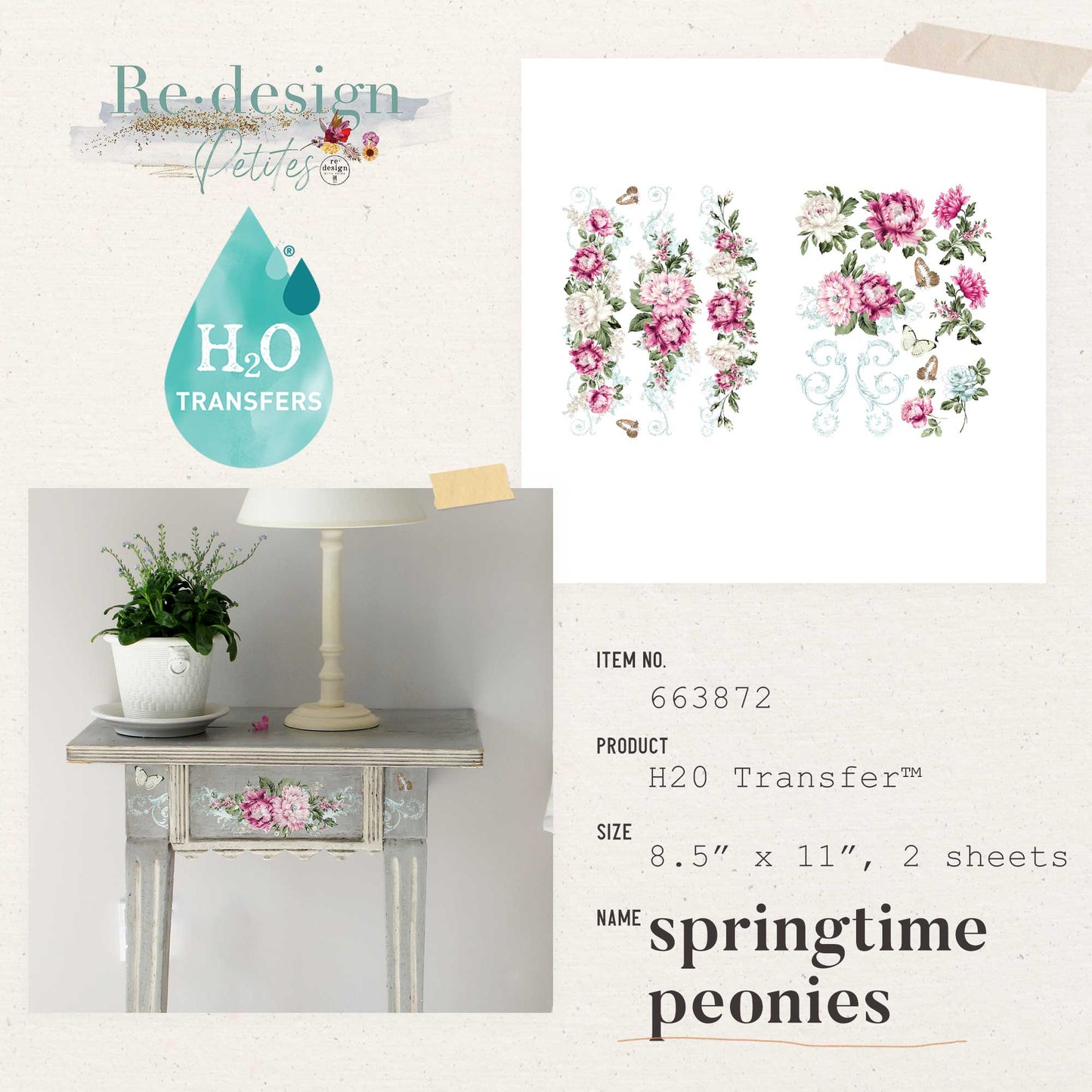 Springtime Peonies - H2O Transfer