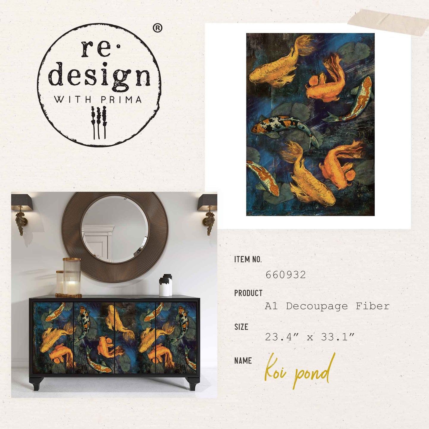 Koi Pond - A1 Decoupage Fiber - Redesign with Prima